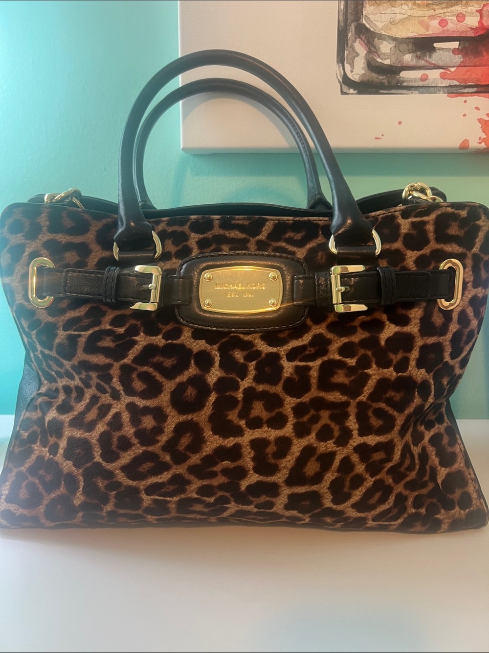 Michael Kors Leopard-Calf Hair Tote with Gold Hardware